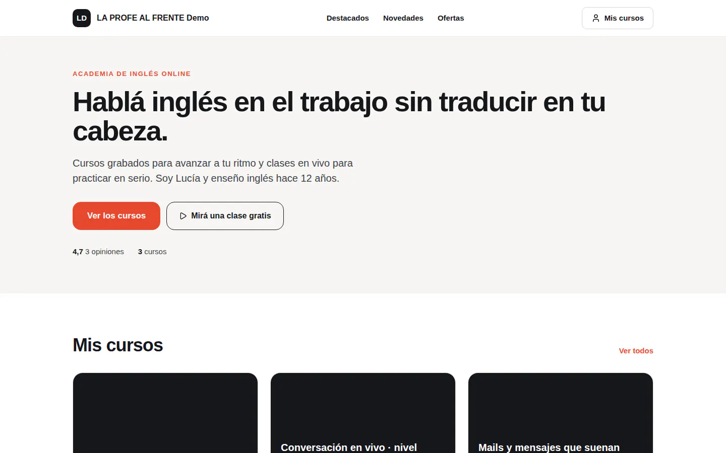 Template LA PROFE AL FRENTE — Cursos & Academias